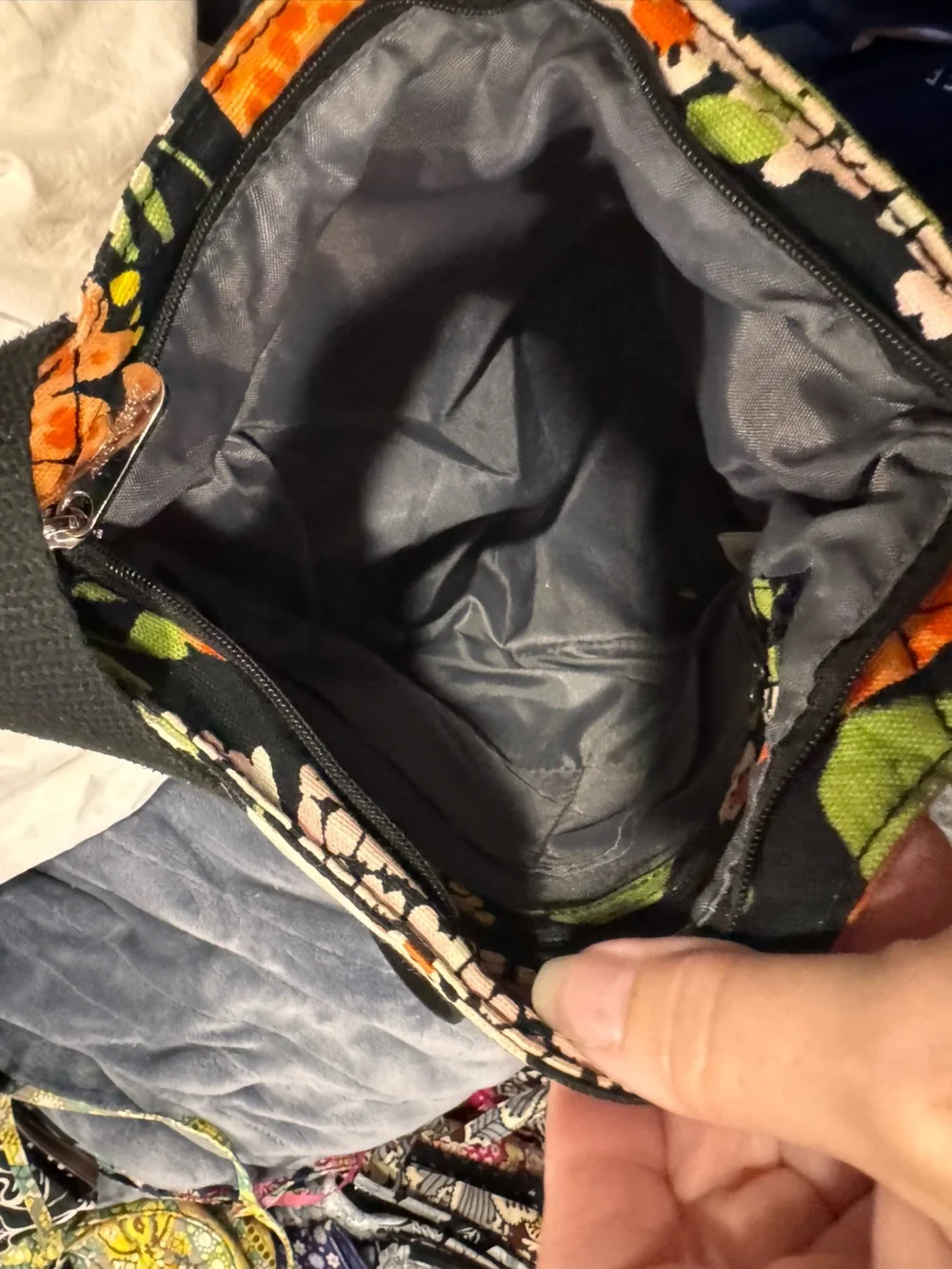 Vera Bradley Floral Quilted Crossbody Bag in Black and Orange; EUC